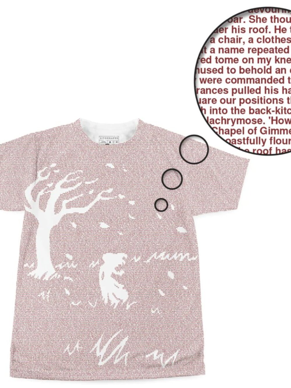 Litographs Wuthering Heights Bronte Red Writing All Over Print Tshirt Lit sz L